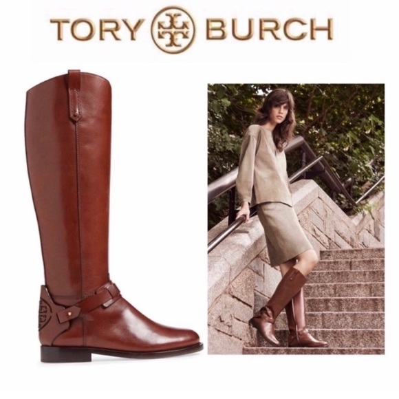 NWOB Tory Burch 'Derby' Leather Riding Boots In Saddle Brown - Size 8.5 - Picture 1 of 16